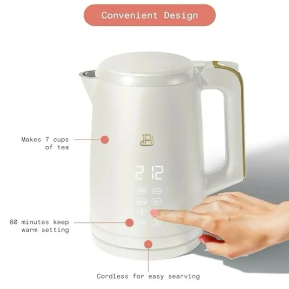 Beautiful 1.7-Liter Electric Kettle Double-Wall Stainless Steel, (White Icing)